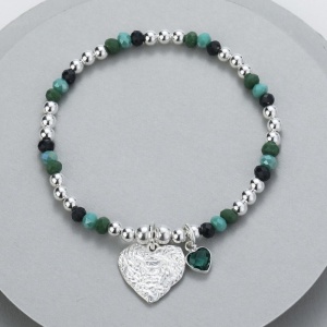 Beaded Heart Gem Bracelet - Silver